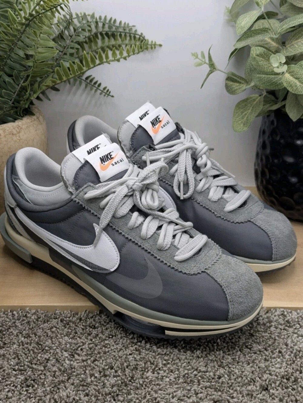 New Size 12 - Nike Sacai X Zoom Cortez SP Iron 4.0 Grey Mens Running Shoes Firm